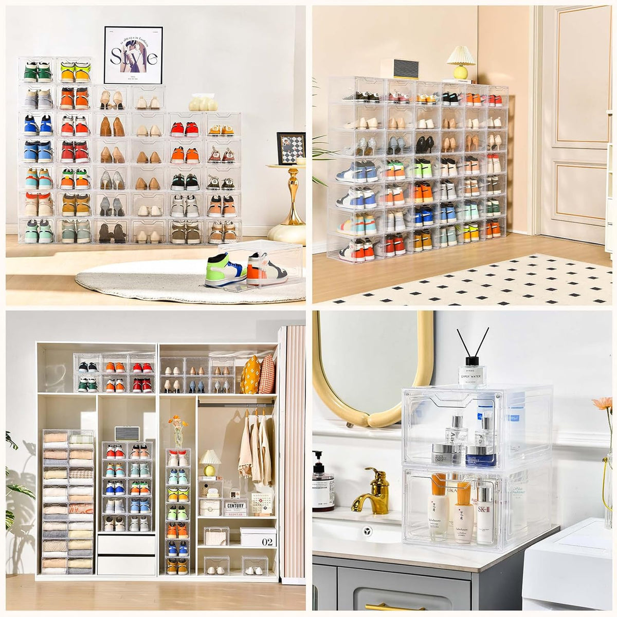 12 Pack Thicken & Sturdy Clear Shoe Storage Organizer with Magnetic Door, Shoe Boxes Clear Plastic