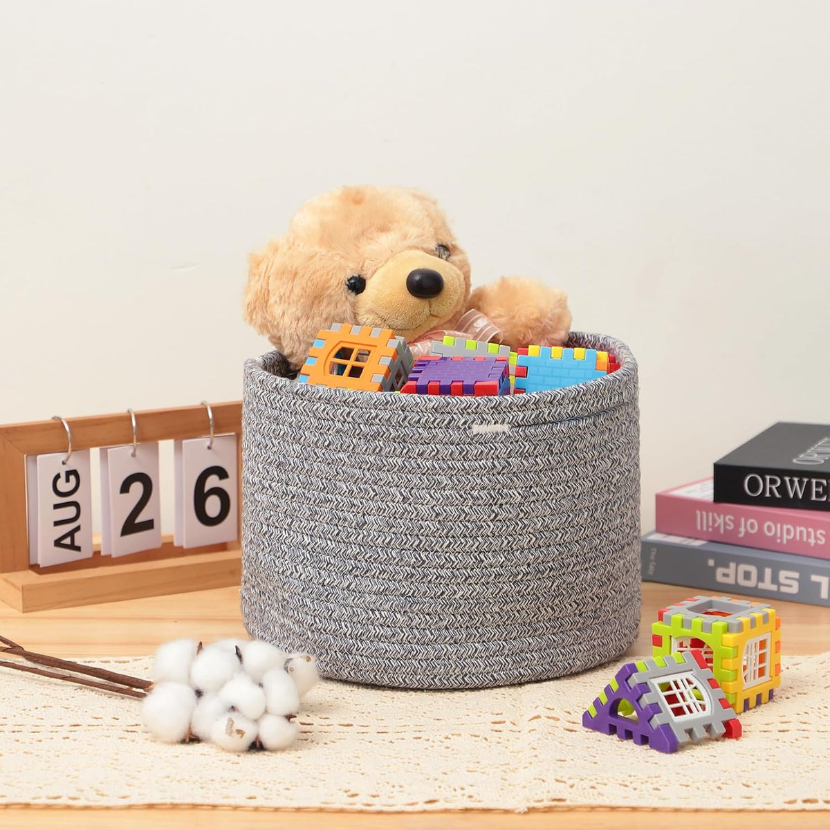 Small Basket for Organizing | Cube Shelf Closet Storage Baskets | 9.7×9.7×7.1” | Woven Rope Gift