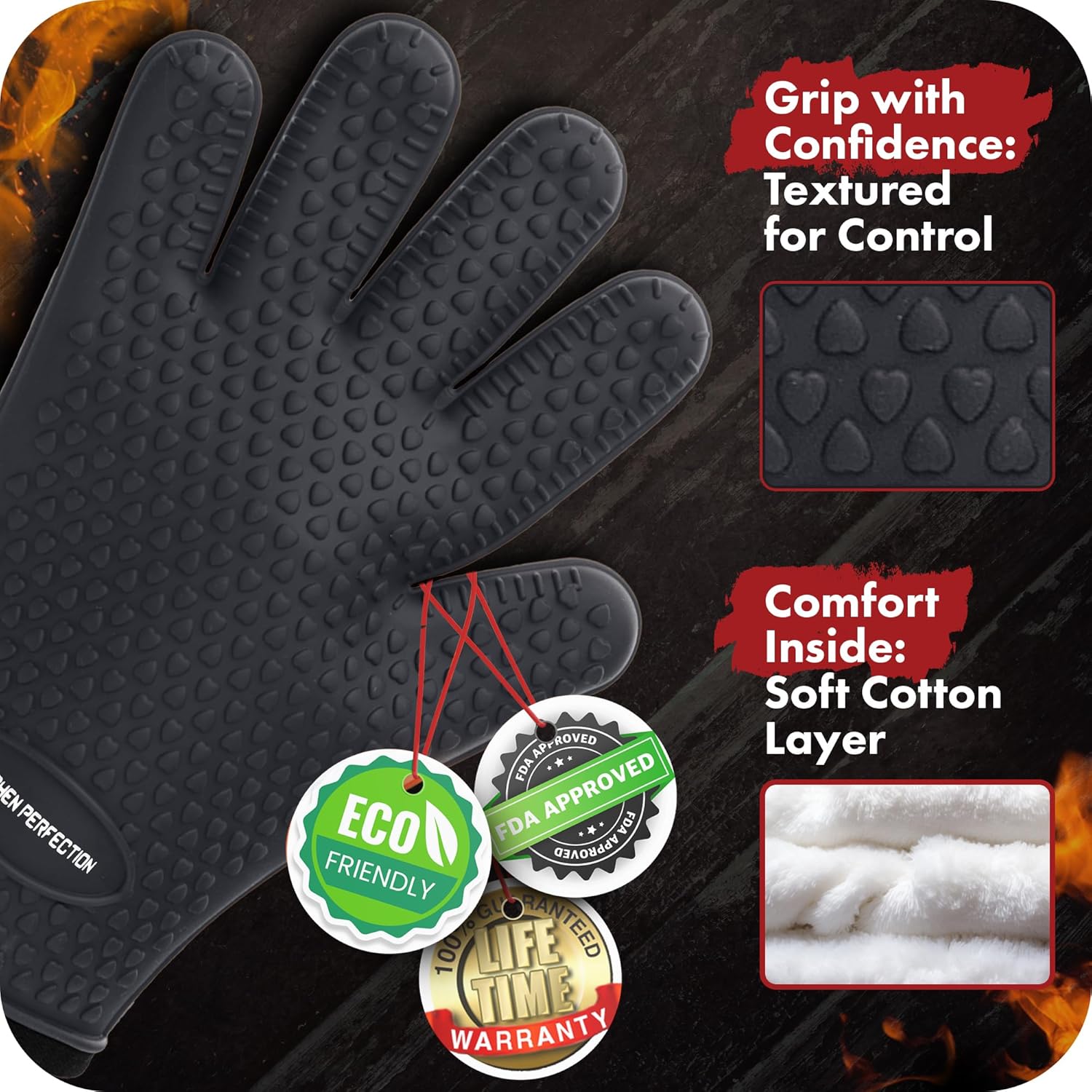 KITCHEN PERFECTION Silicone Smoker Oven Gloves-Extreme Heat Resistant BBQ Gloves-Handle Hot Food