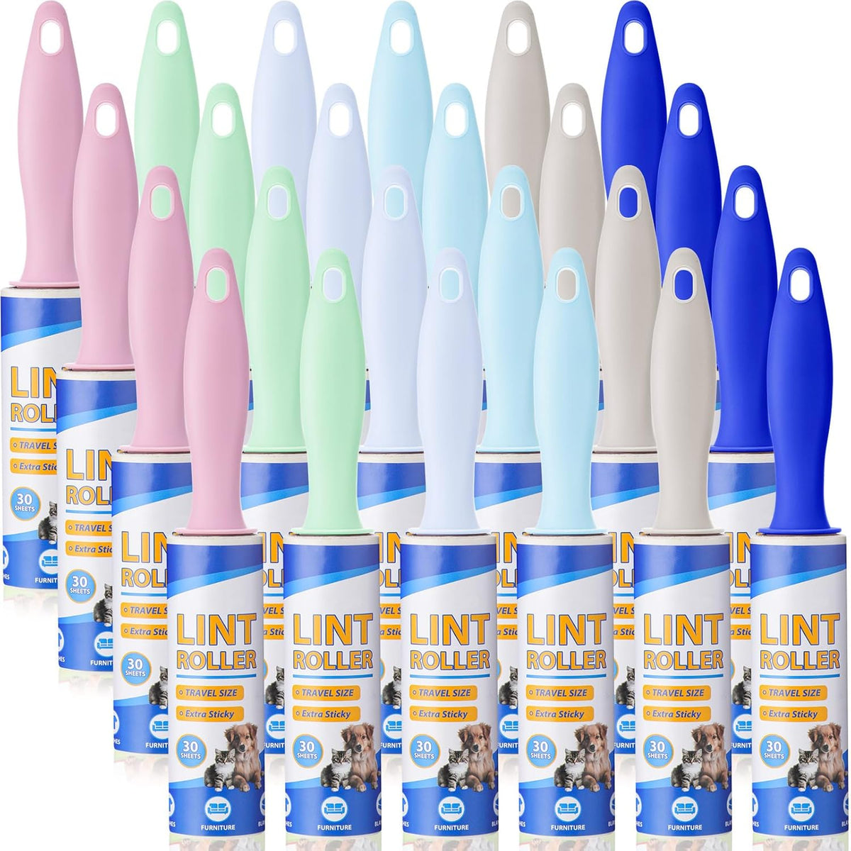 Hushee 24 Pack Bulk Mini Lint Roller for Travel 720 Sheets 6'' Small Lint Removers Portable Lint