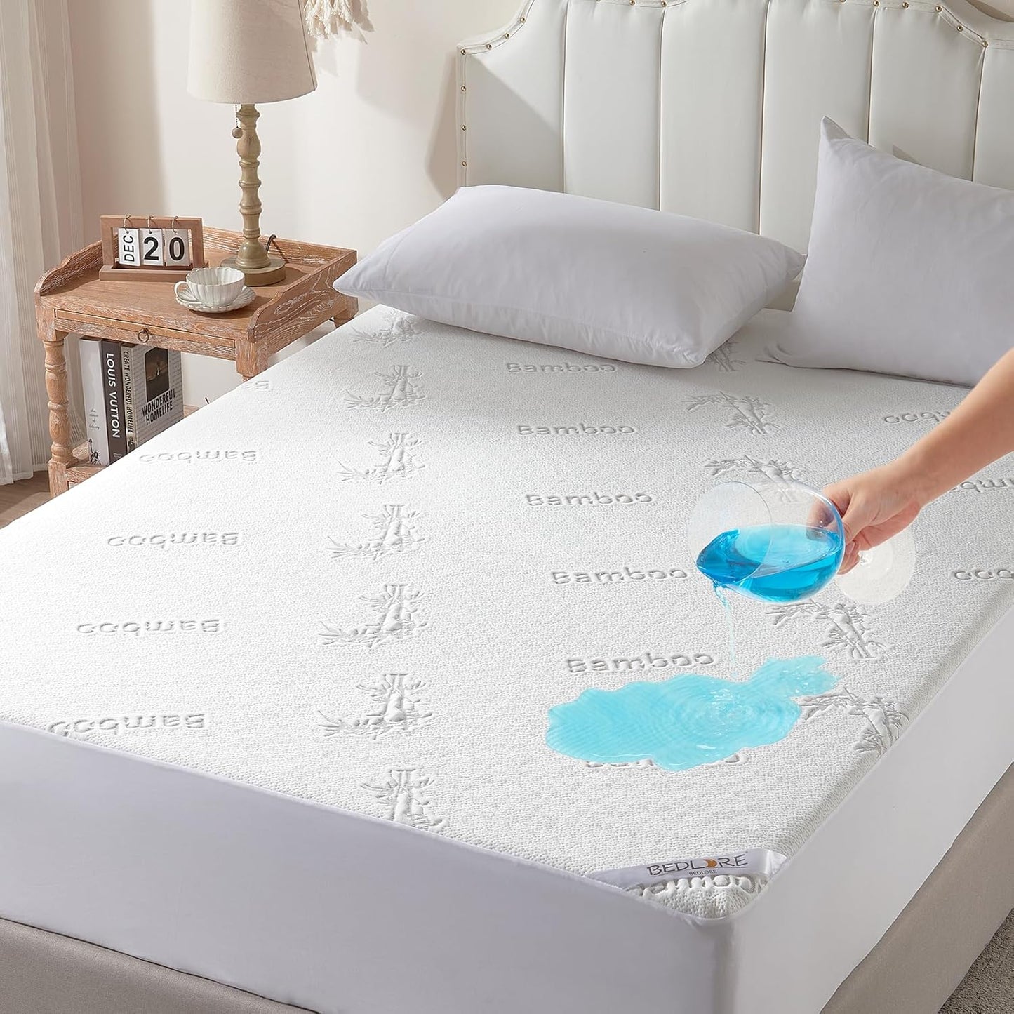 Waterproof Mattress Protector, California King Size Mattress Pad Fitted 6"-18" Deep Pocket, 3D Air