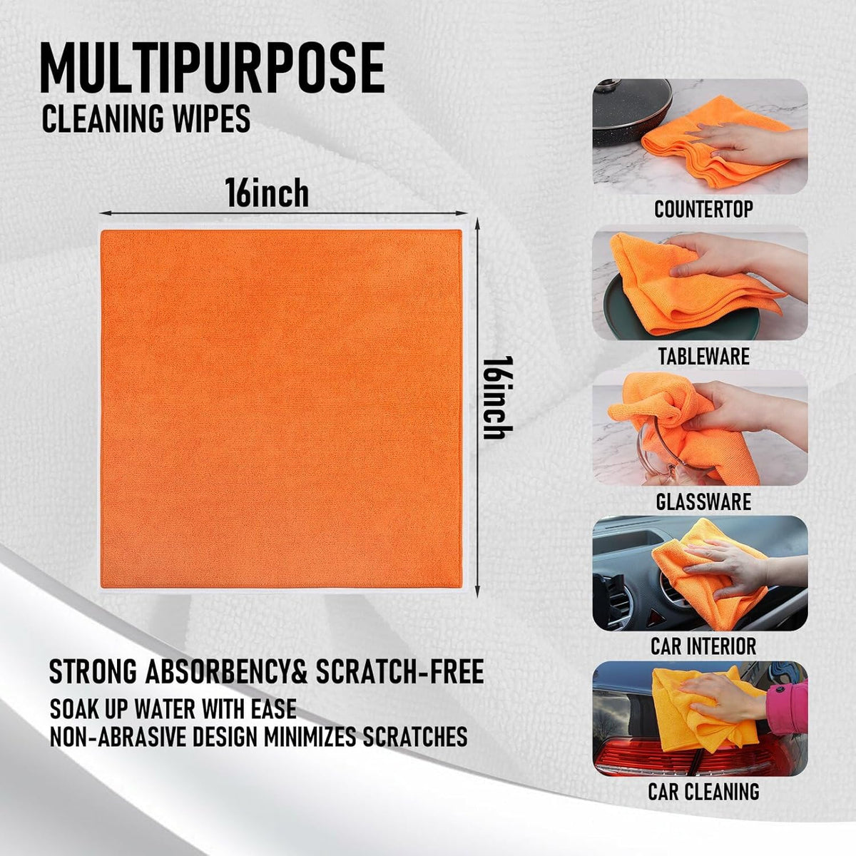 Tricol Clean Microfiber Cleaning Cloth, 16in*16in, 12 Pack Ultra-Thick Cleaning Rags, Super