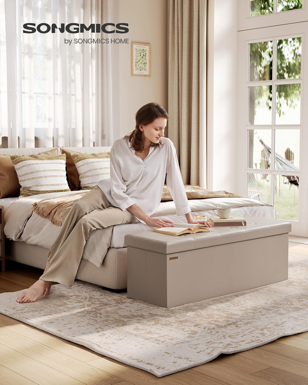 SONGMICS Mazie Collection - 43 Inches Folding Storage Ottoman Bench, Ottoman with Storage, Foot
