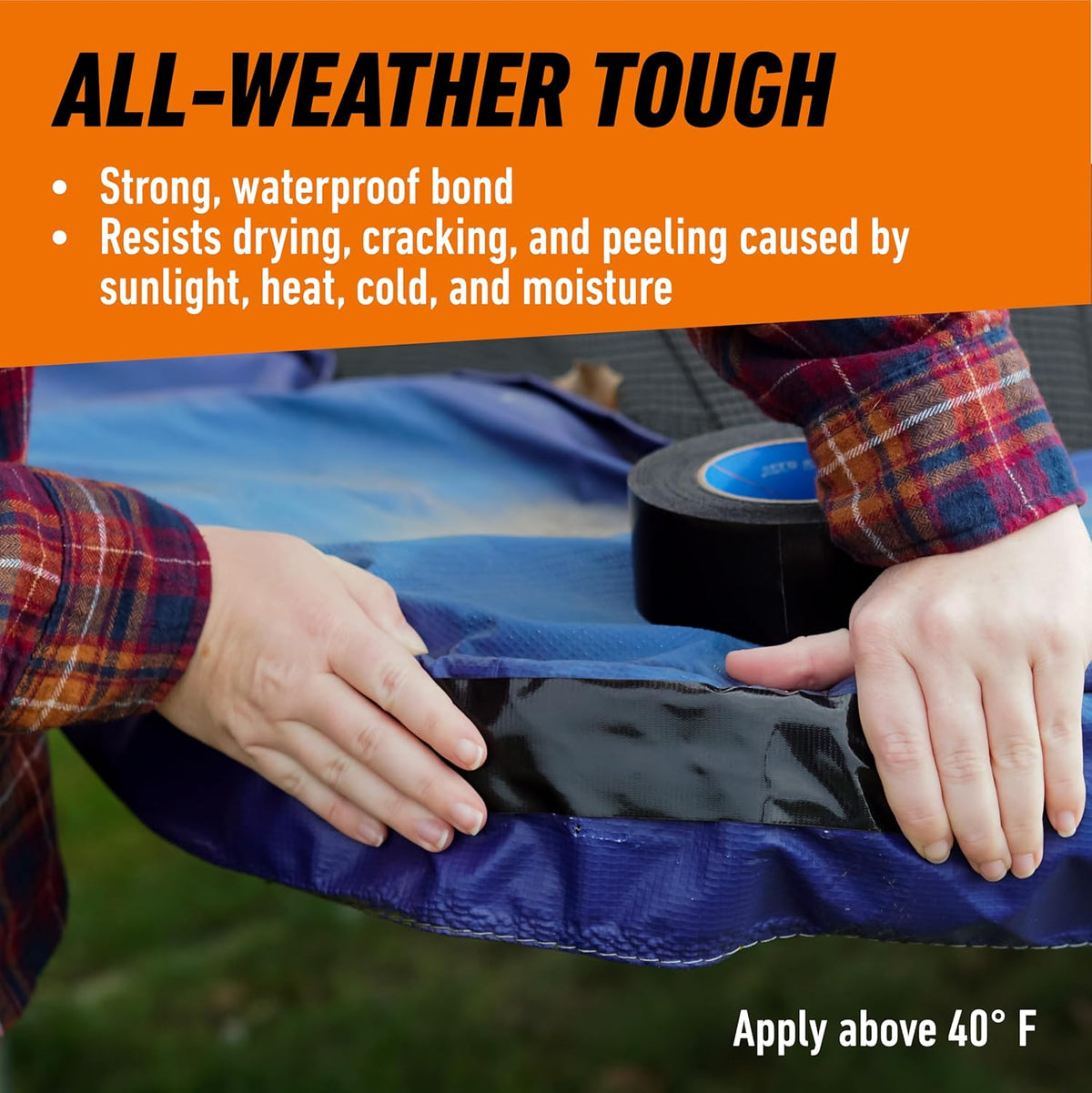 Gorilla All Weather Duct Tape, Black, 1.88" x 25 yd (Pack of 2) - UV and Temperature Resistant
