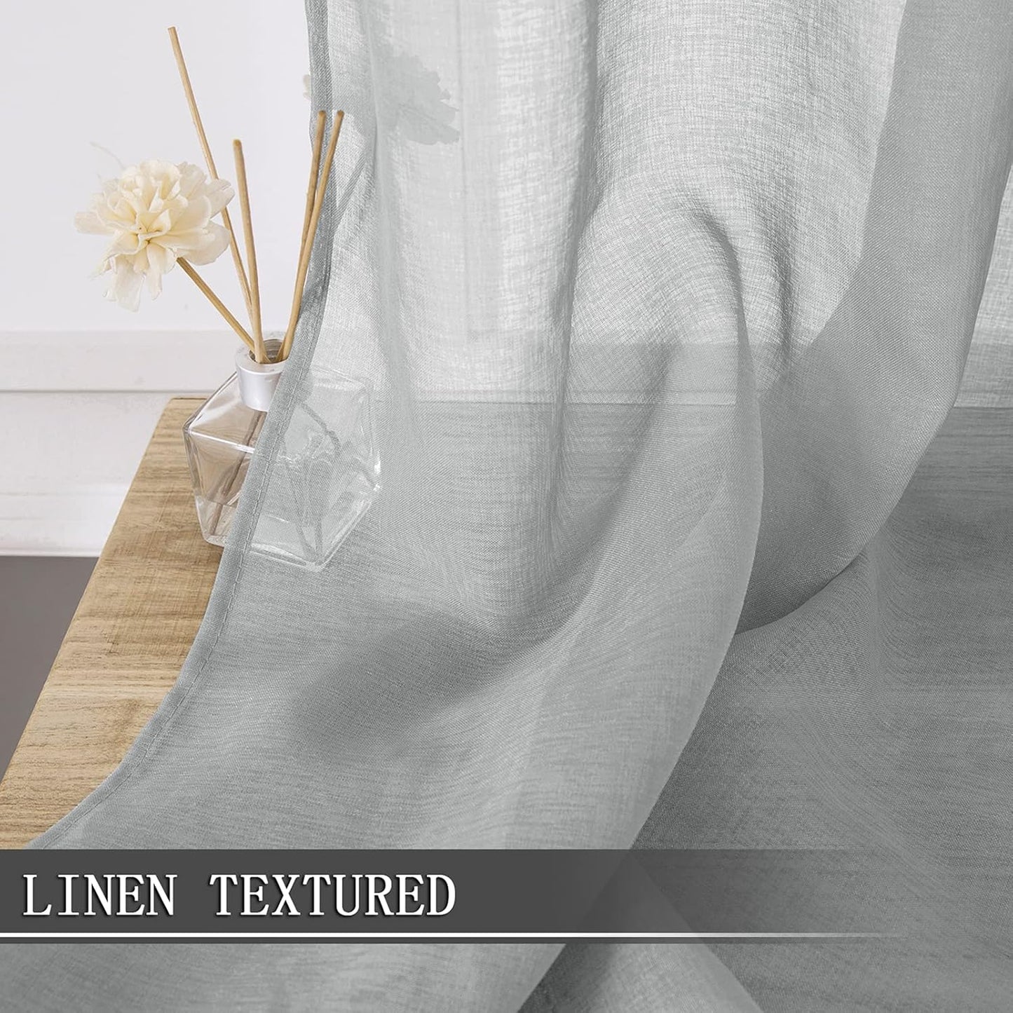 Tollpiz Sheer Curtains Linen Textured Bedroom Curtain Sheers Light Filtering Rod Pocket Voile