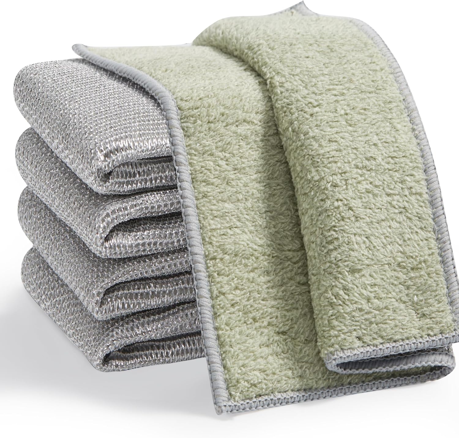 JOYMOOP Dual-Sided Silver Microfiber Cleaning Cloth, Reusable Non-Scratch Dishwashing Rag