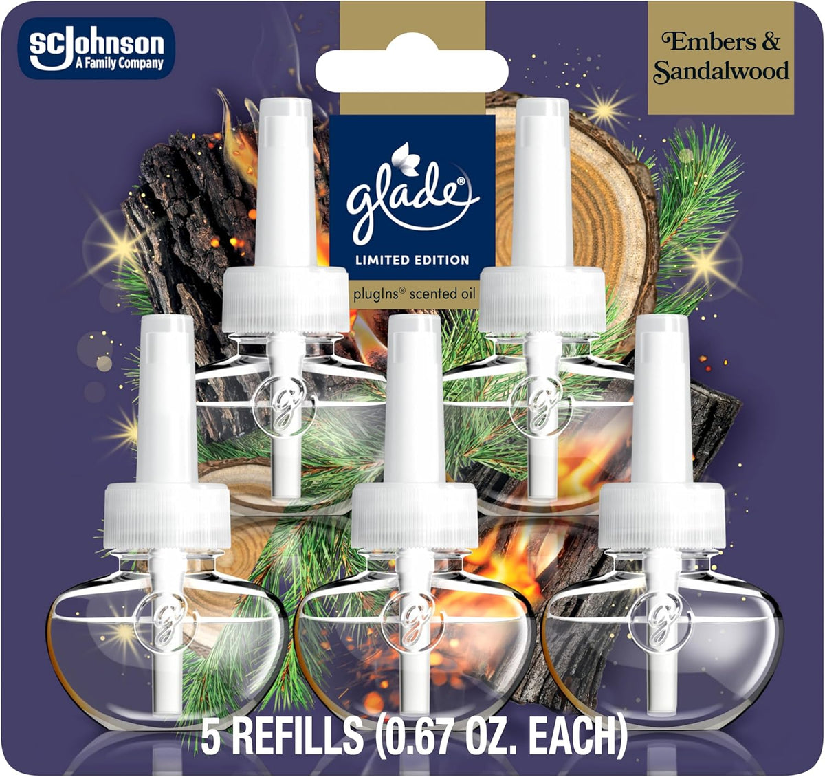 Glade PlugIns Refills Air Freshener, Embers & Sandalwood, Scented and Essential Oils for Home and
