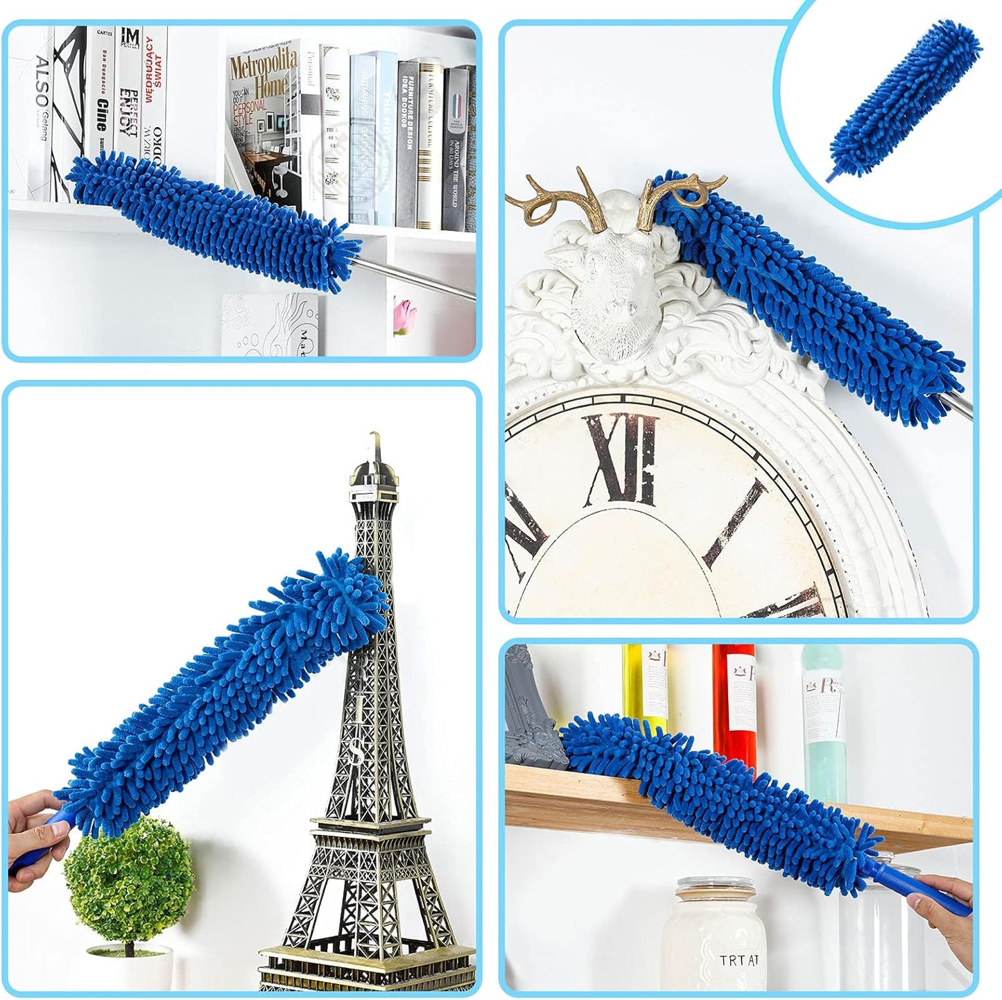 Duster, Microfiber Dusters with 2 Handle Sets, Durable 15-98.1 Inches Long Telescopic Rod