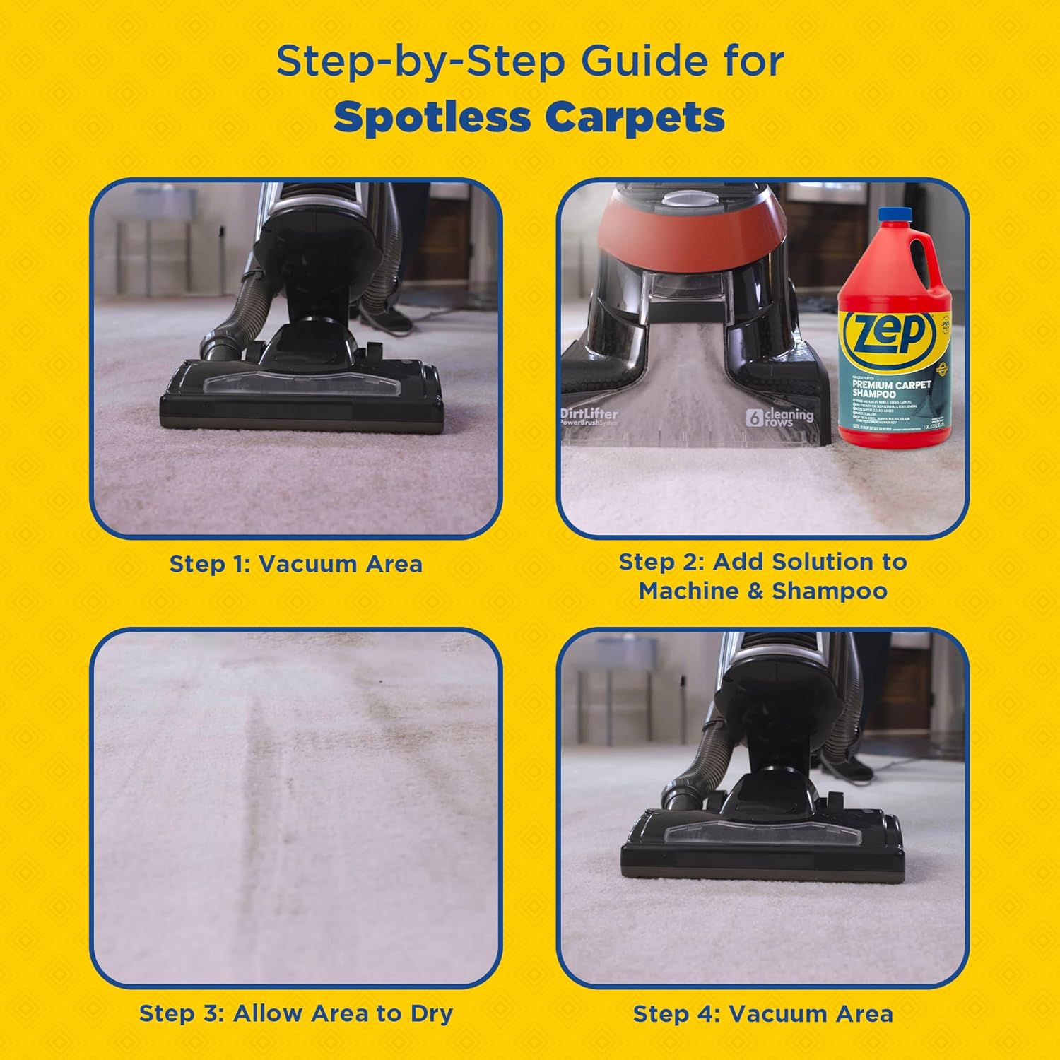 Zep Premium Carpet Cleaner Shampoo - 1 Gallon (Case of 2) ECZUPXC1282 - Pro Strength Deep Cleaning