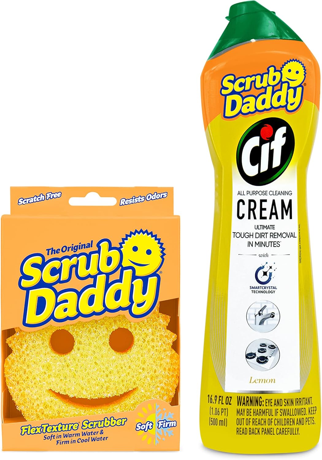 Scrub Daddy Sponges & Cif All Purpose Cleaner, Lemon - Non Scratch Sponges for Kitchen + Bathroom