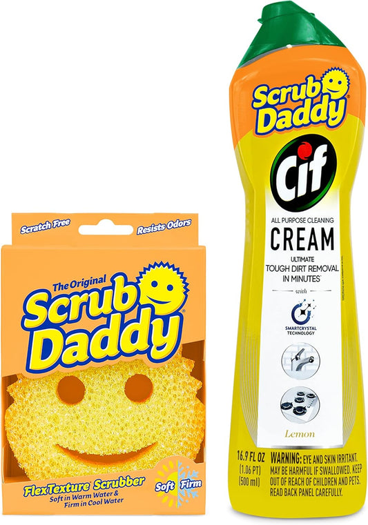 Scrub Daddy Sponges & Cif All Purpose Cleaner, Lemon - Non Scratch Sponges for Kitchen + Bathroom