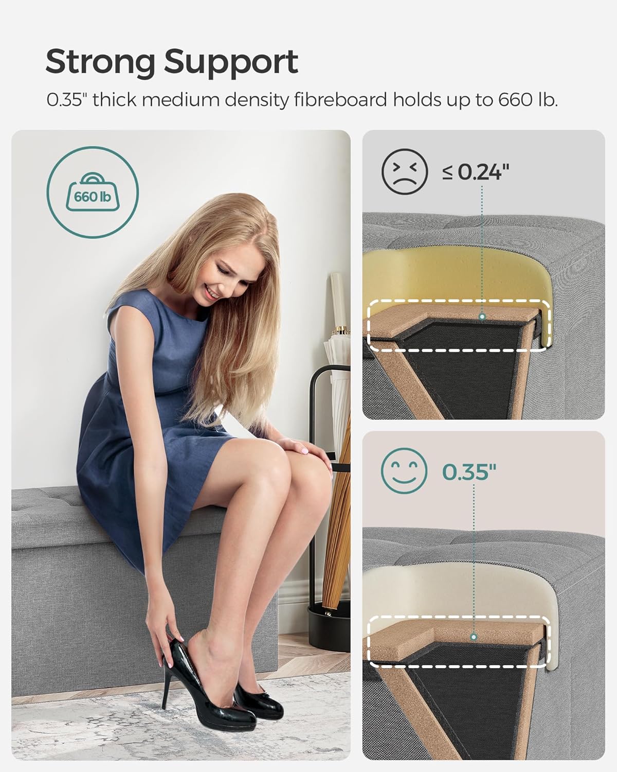 SONGMICS Mazie Collection - 30 Inches Storage Ottoman, Foldable Storage Bench with Flipping Lid