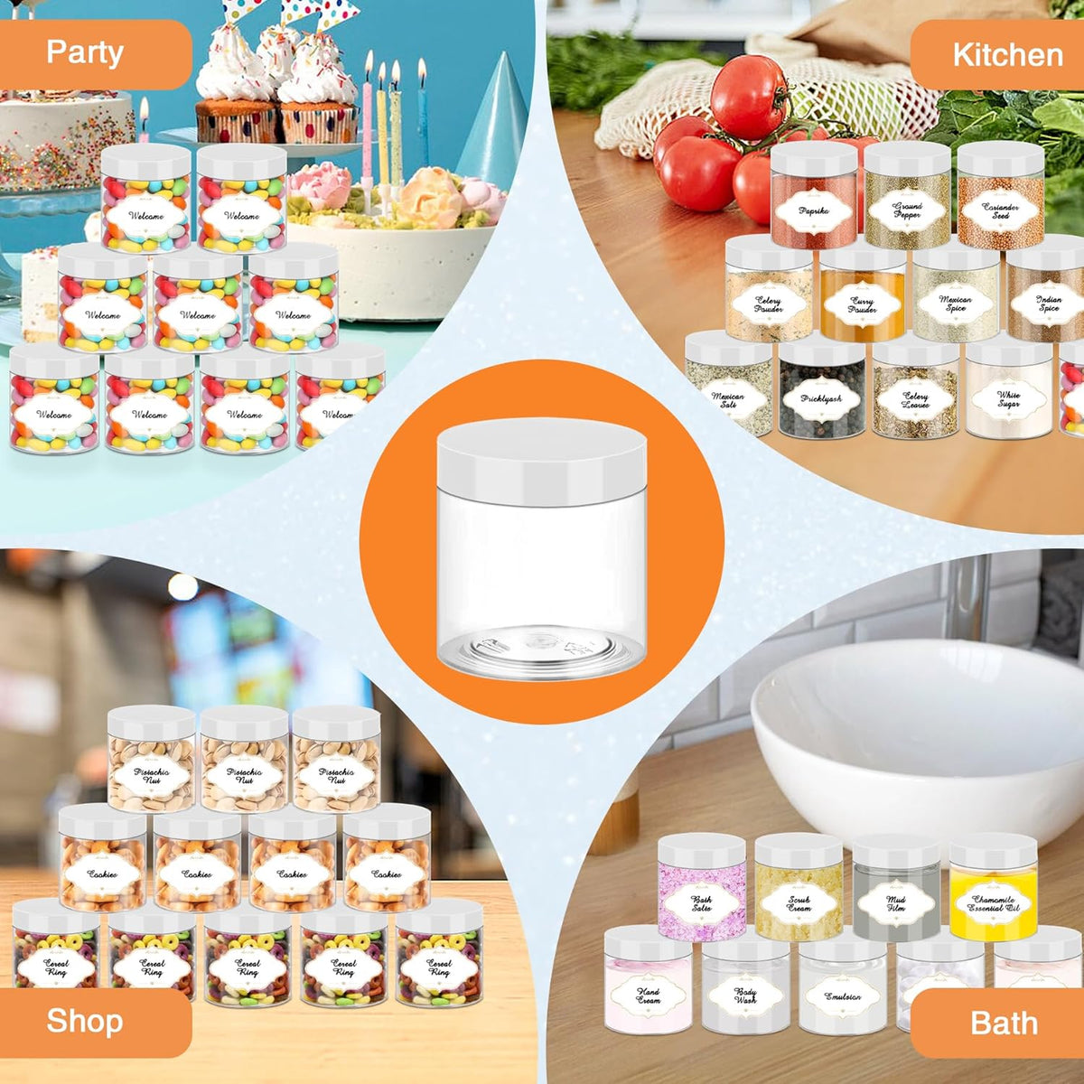 Plastic Jars 6 OZ, 48 Pcs Plastic Jars with Lids Round Wide Mouth Slime Containers with White Lids