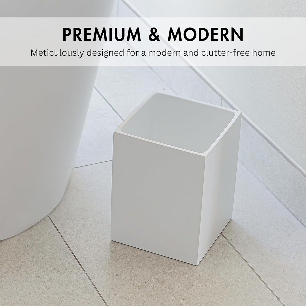 Matte White Square Small Trash Can, 2 Gallons / 7.5L Garbage Can, Waste Basket for Home, Bathrooms