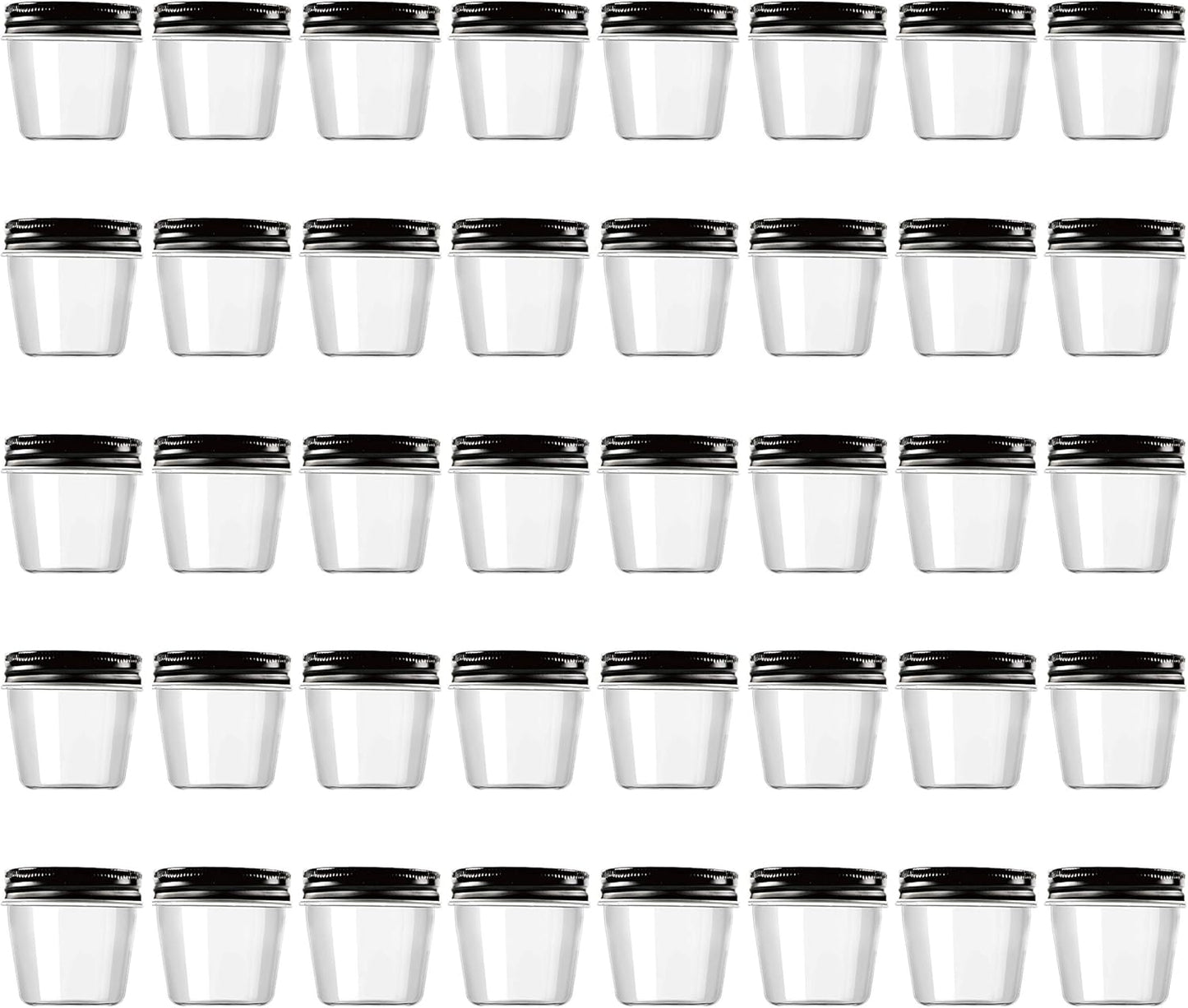 Novelinks 4 Ounce Plastic Jars with Black Lids - Refillable Round Clear Containers for Kitchen &