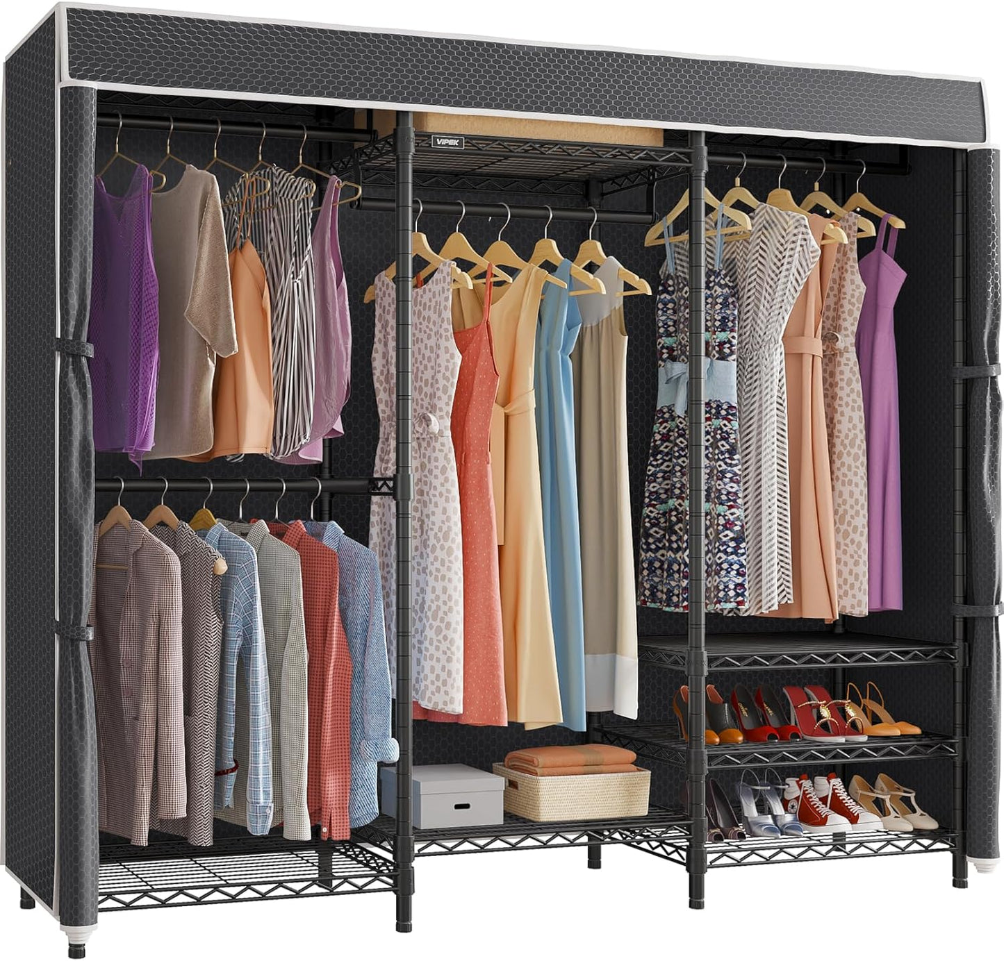 VIPEK V5C Heavy Duty Covered Clothes Rack Portable Closet Rack, Black Metal Clothing Rack with