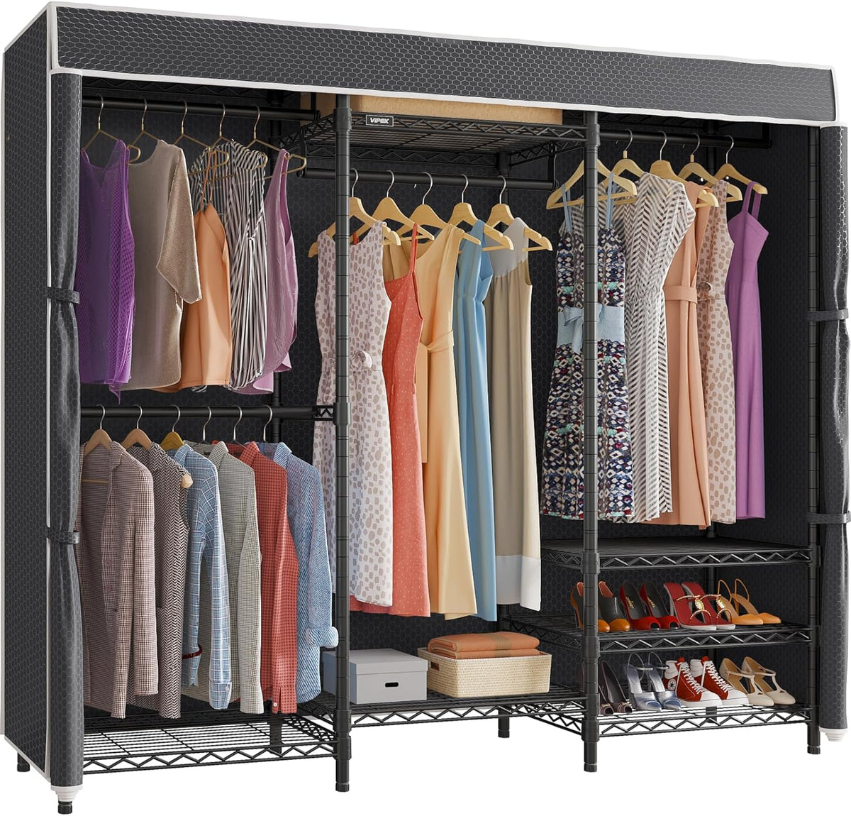 VIPEK V5C Heavy Duty Covered Clothes Rack Portable Closet Rack, Black Metal Clothing Rack with