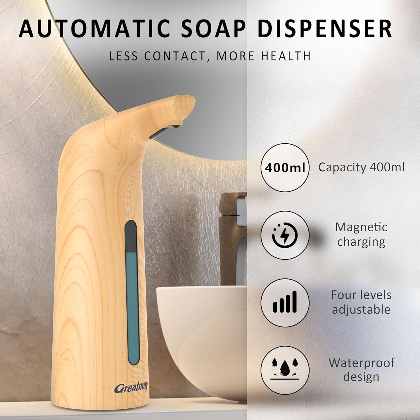 Convenient Automatic Soap Dispenser,4 Adjustable Levels Touchless Hand Sanitizer Pump with Infrared