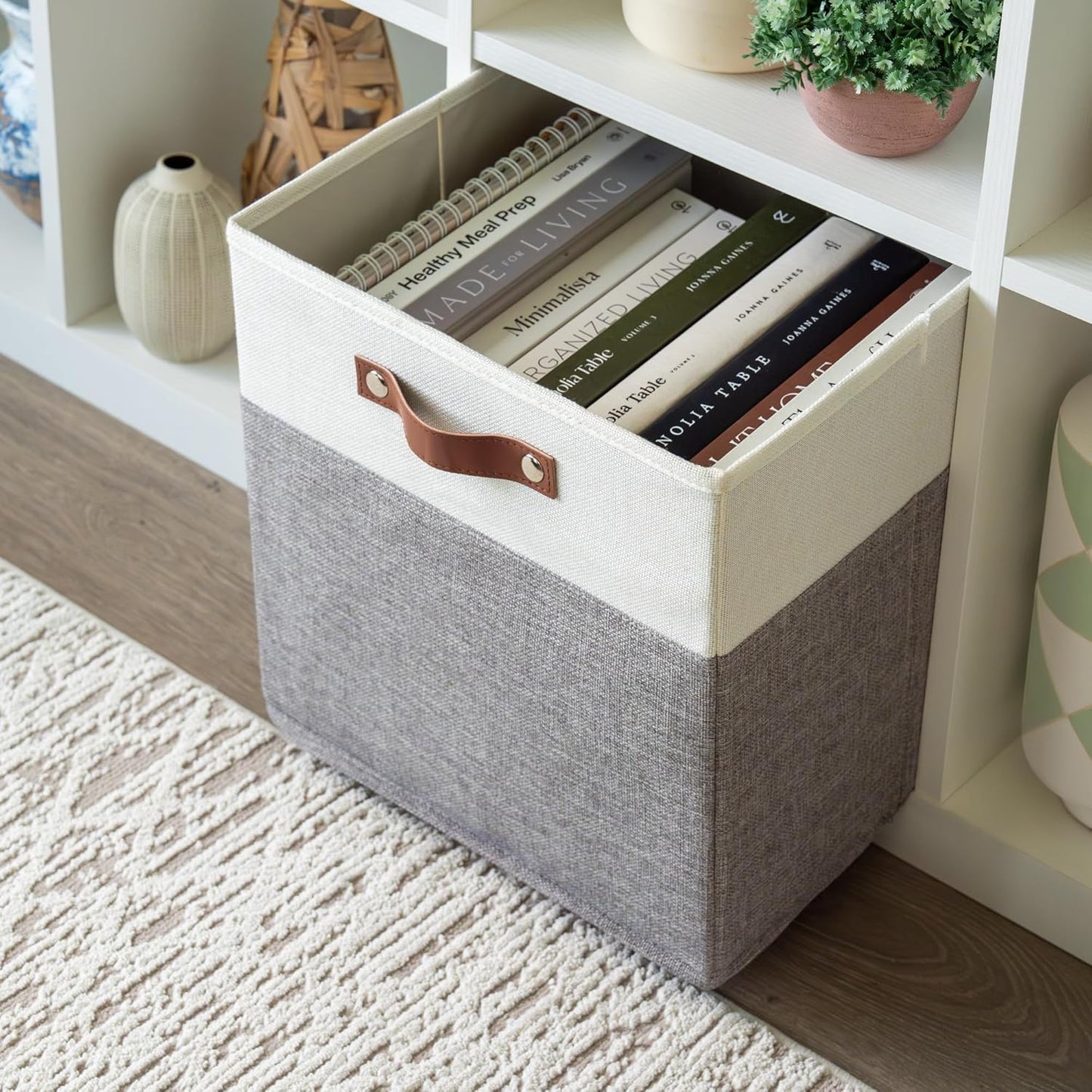 OrganiHaus 13x13 Cube Fabric Storage Bins Set of 4, Fabric Storage Cubes w/ Vegan Handles, 13 inch