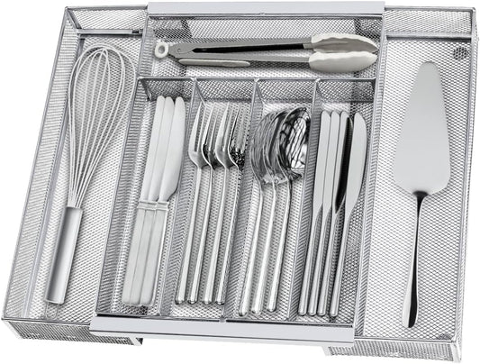 Silverware Organizer Metal Mesh, Drawer Organizer, Utensil Cutlery Tray Expandable Flatware