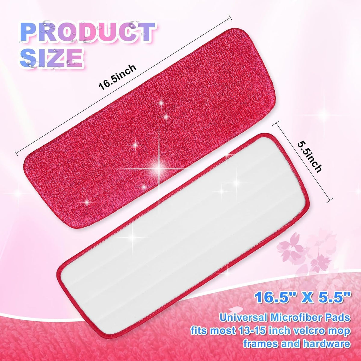 Replacement Microfiber Mop Pads Reusable Compatible with Reveal Spray Mop with Washable Pads, 16.5"
