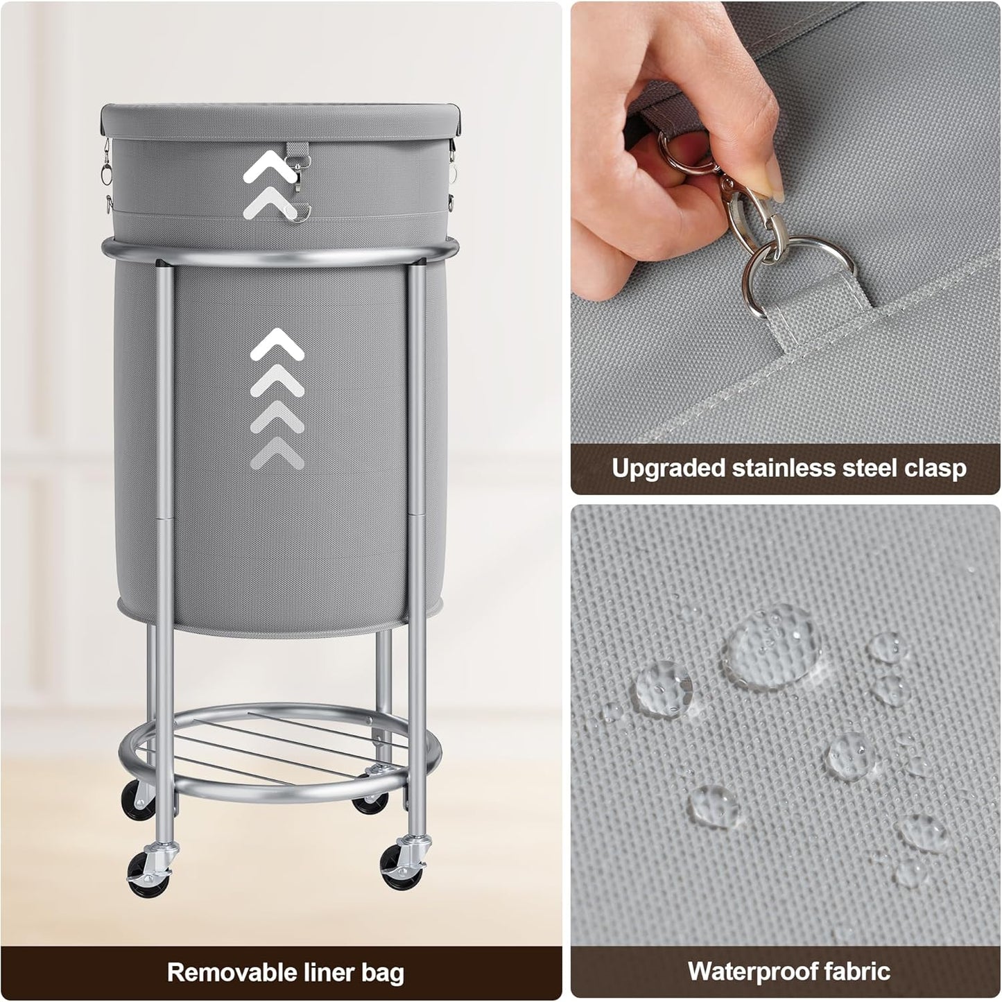 ELYKEN Laundry Hamper with Wheels, 110L Rolling Laundry Basket, Round Laundry Cart with Steel Frame