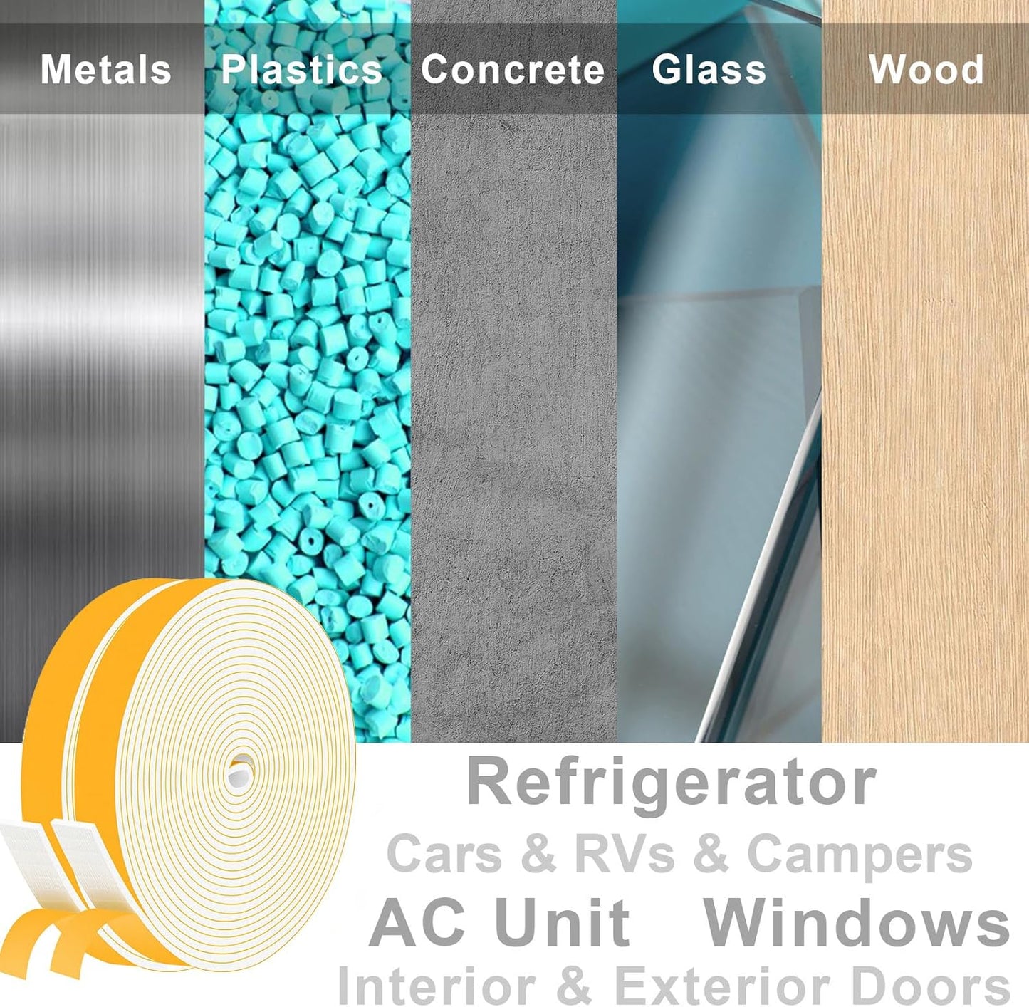 White Strong Adhesive Foam Sealing Weather Stripping, High Density Door Insulation Strip, Closed
