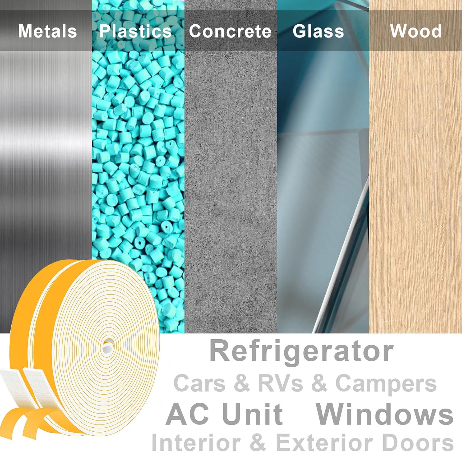 White Strong Adhesive Foam Sealing Weather Stripping, High Density Door Insulation Strip, Closed