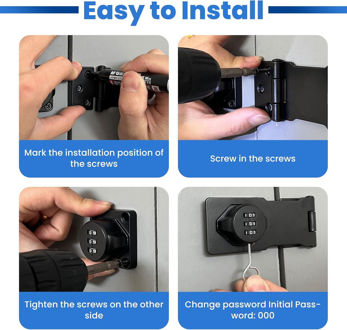 Keyless Cabinet Lock with Combination Code - 3-Digit Password Hasp Latch Lock for Drawers, Bifold