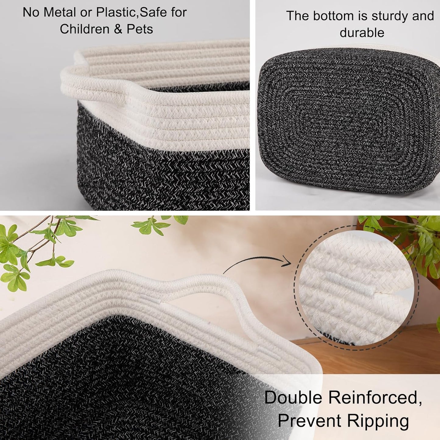 OIAHOMY 3 Pack Storage Baskets for Organizing, Woven Cotton Rope Basket for Shelves, Closet