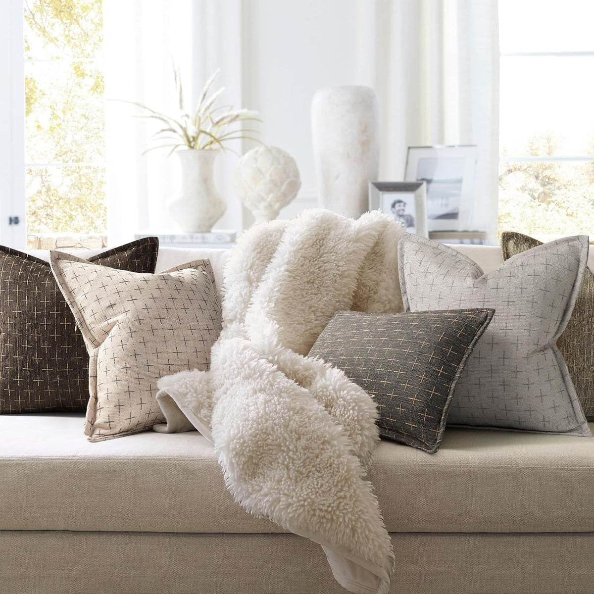 Pillow Covers 26x26 Set of 2 Soft Polyester Textured Pillow Covers with Stylish Flange Edge Cozy