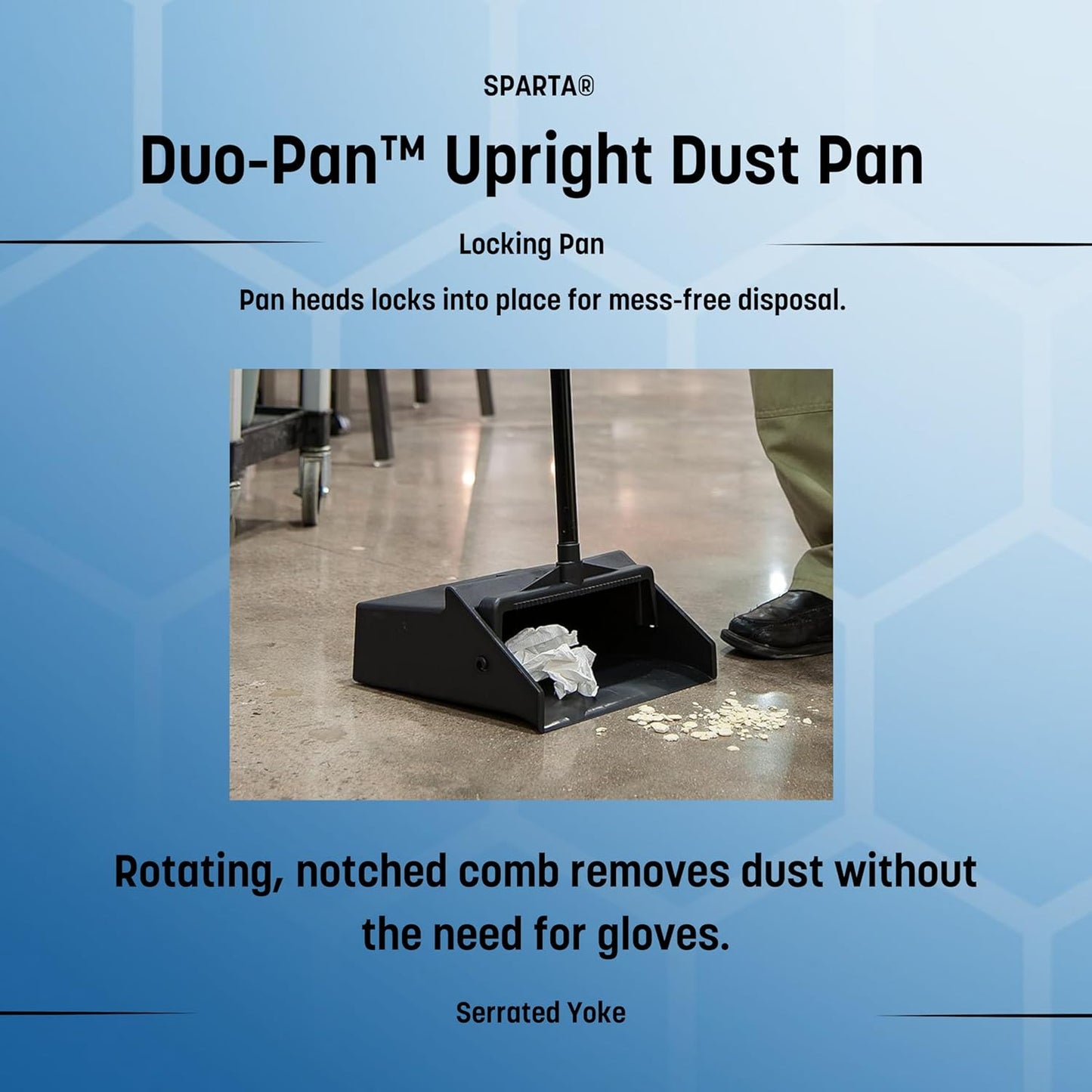 Carlisle FoodService Products Duo-Pan Upright Dust Pan with Serrated Yoke for Home, Restaurants