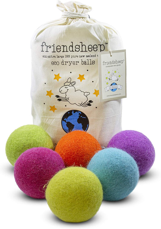 Friendsheep Wool Dryer Balls 6 Pack XL Organic Premium Reusable Cruelty Free Handmade Fair Trade No