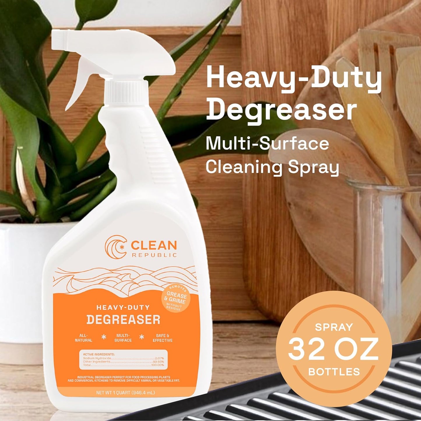 Clean Republic Heavy-Duty Degreaser, Multi-Surface Cleaning Spray for Ovens, Stove Tops, Grills