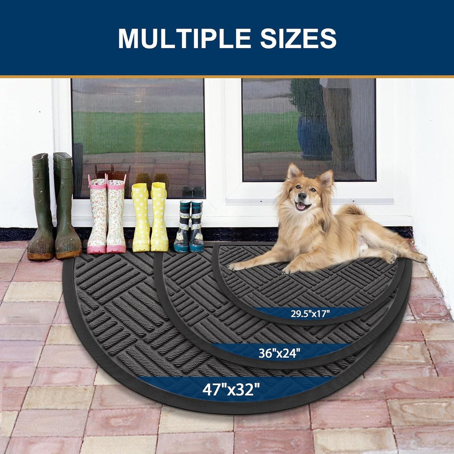 Smiry Half Circle Front Door Mat Outside Entrance, Heavy Duty Outdoor Indoor Natural Rubber