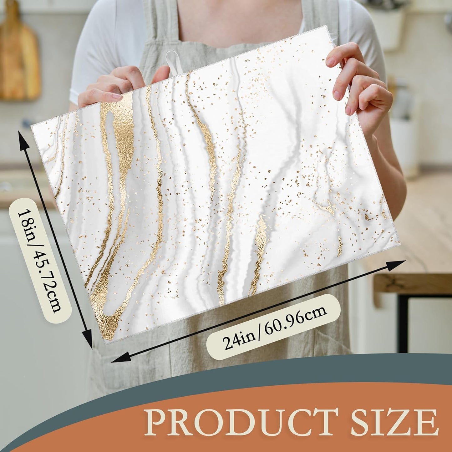 White Gold Marble Dish Drying Mats 18x24 Inch, Dish Pad Drying Rack Mat for Kitchen Counter Ultra