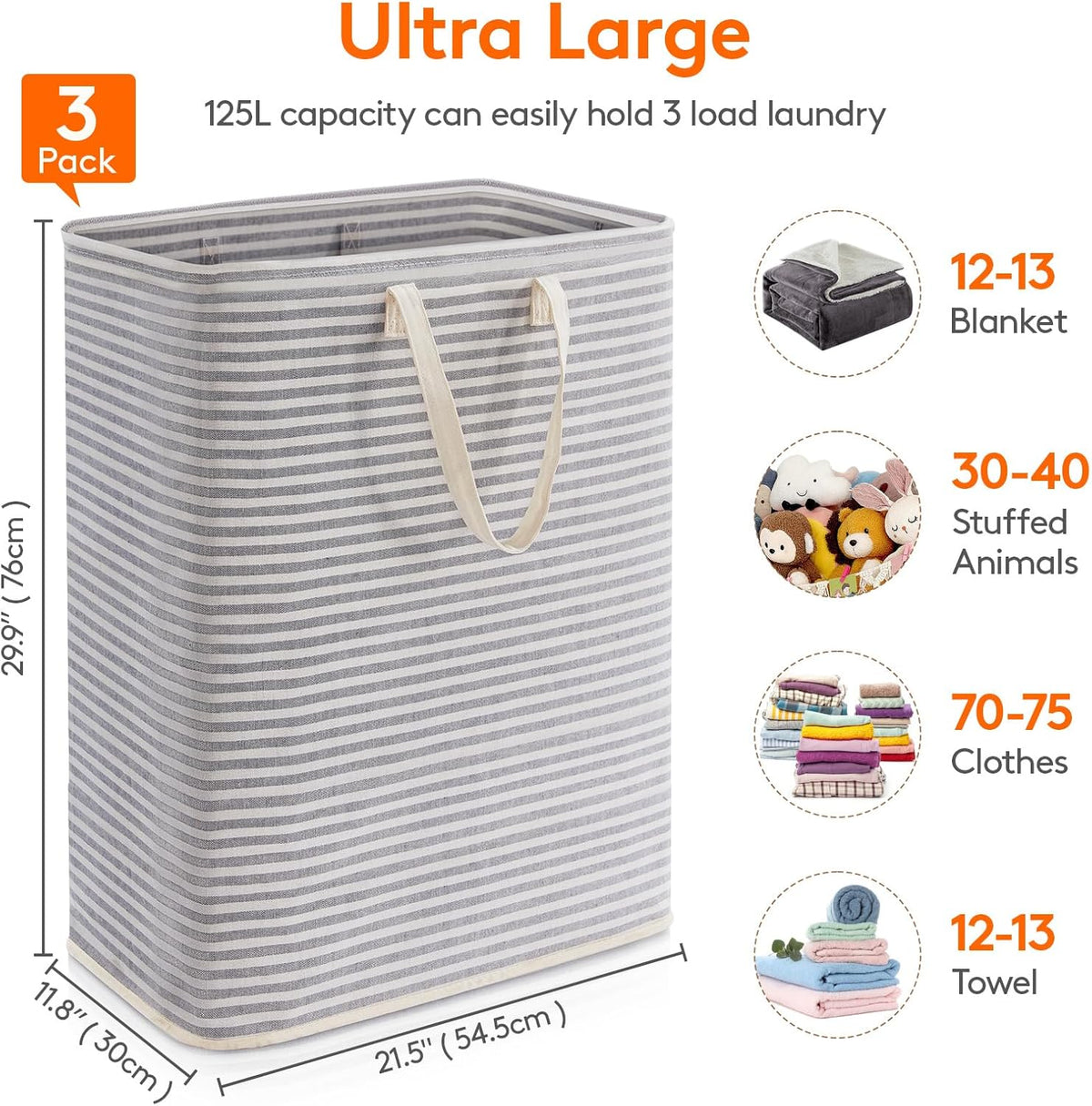 Lifewit 3 Pack Laundry Hamper Large Collapsible Laundry Baskets, Freestanding Waterproof Clothes