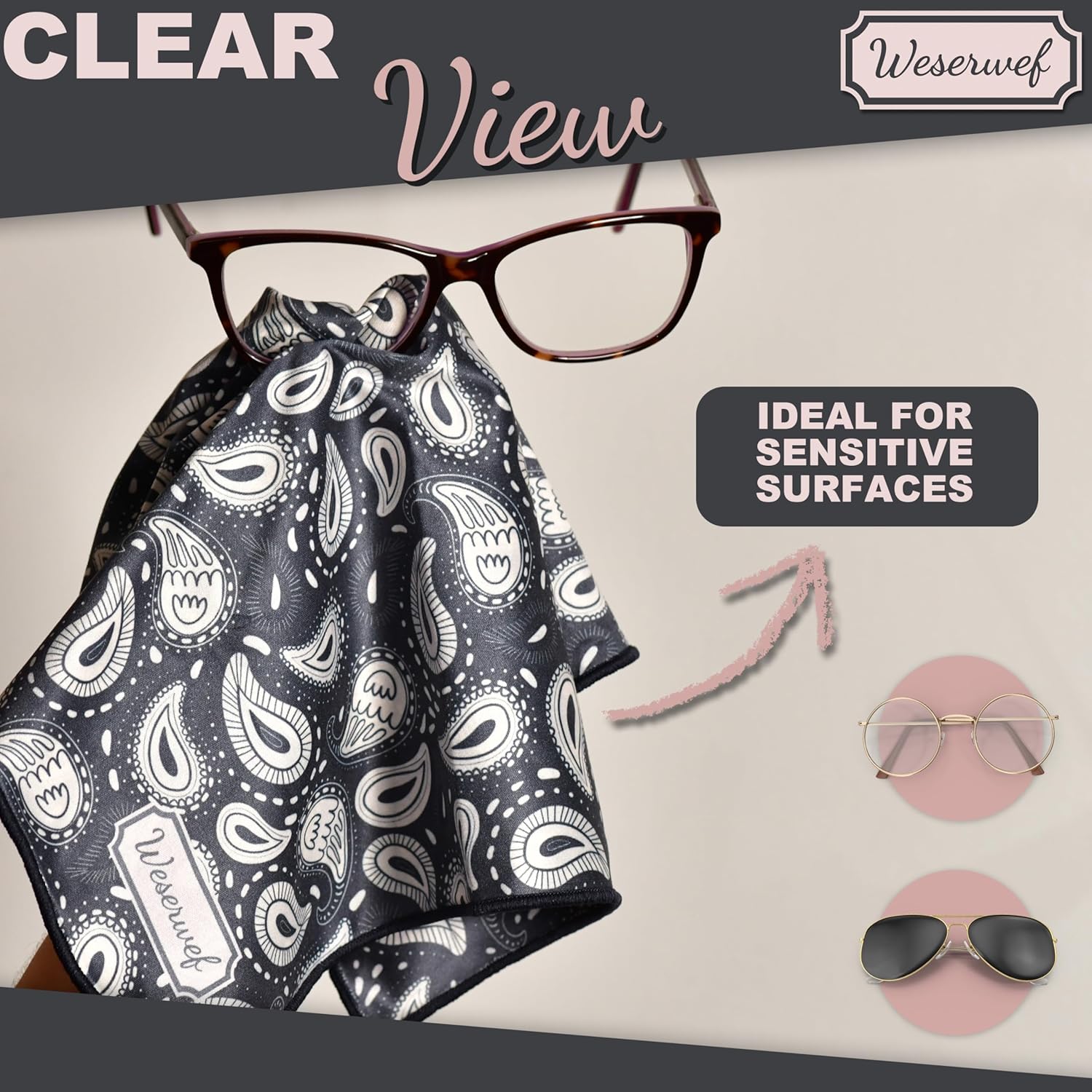 WESERWEF Design Microfiber Glasses Cleaning Cloth – Premium Cleaning Cloth for Eyeglasses, Screens
