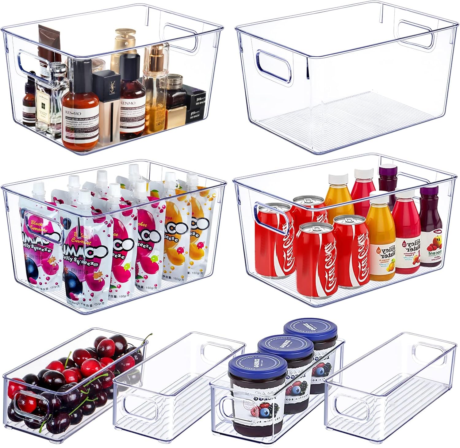 Set of 8 Clear Plastic Storage Bins, 4 Large and 4 Small Stackable Storage Containers for Pantry