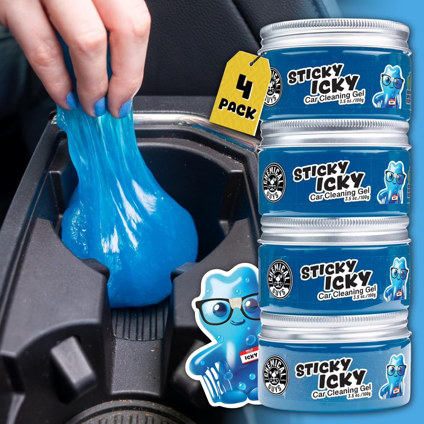Chemical Guys Sticky Icky Car Cleaning Gel, Green Apple Scent - Detailing Gel for Vents, Keyboards