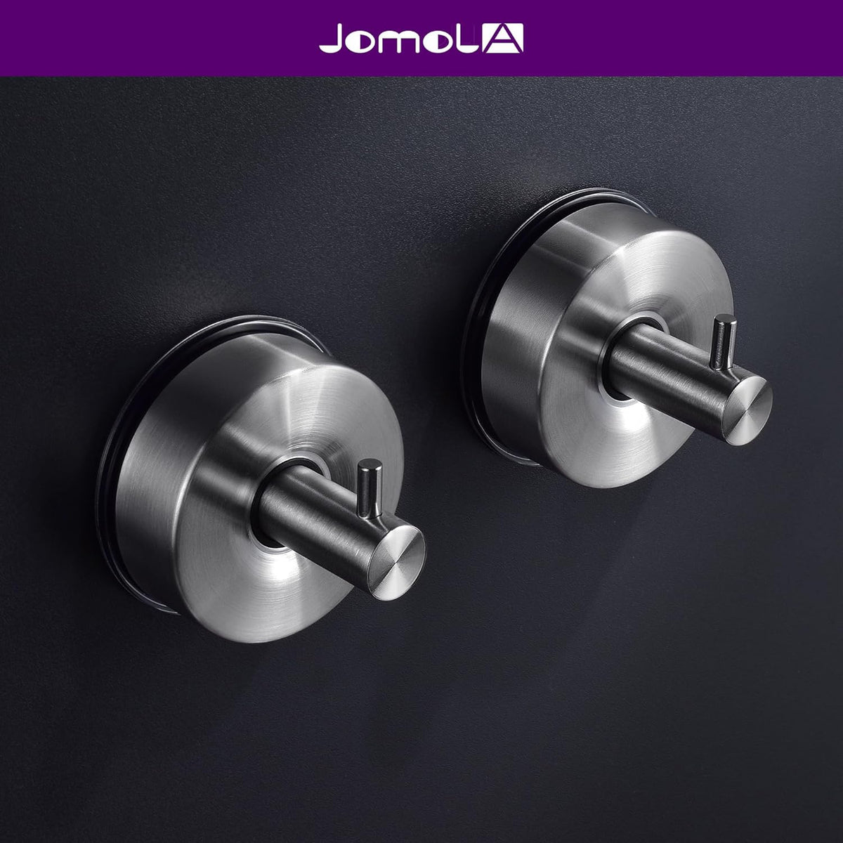 JOMOLA Brushed Stainless Steel Shower & Bathroom Hooks - No Drill Adhesive-Free Suction Cup