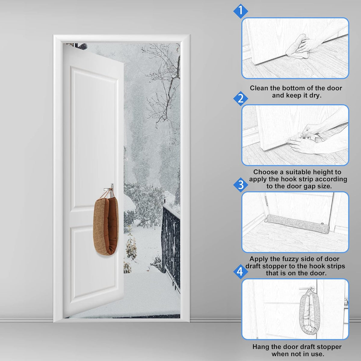 NABOWAN 38" Weighted Under Door Draft Stopper -Triangular Door Draft Blocker with Hook Loops for