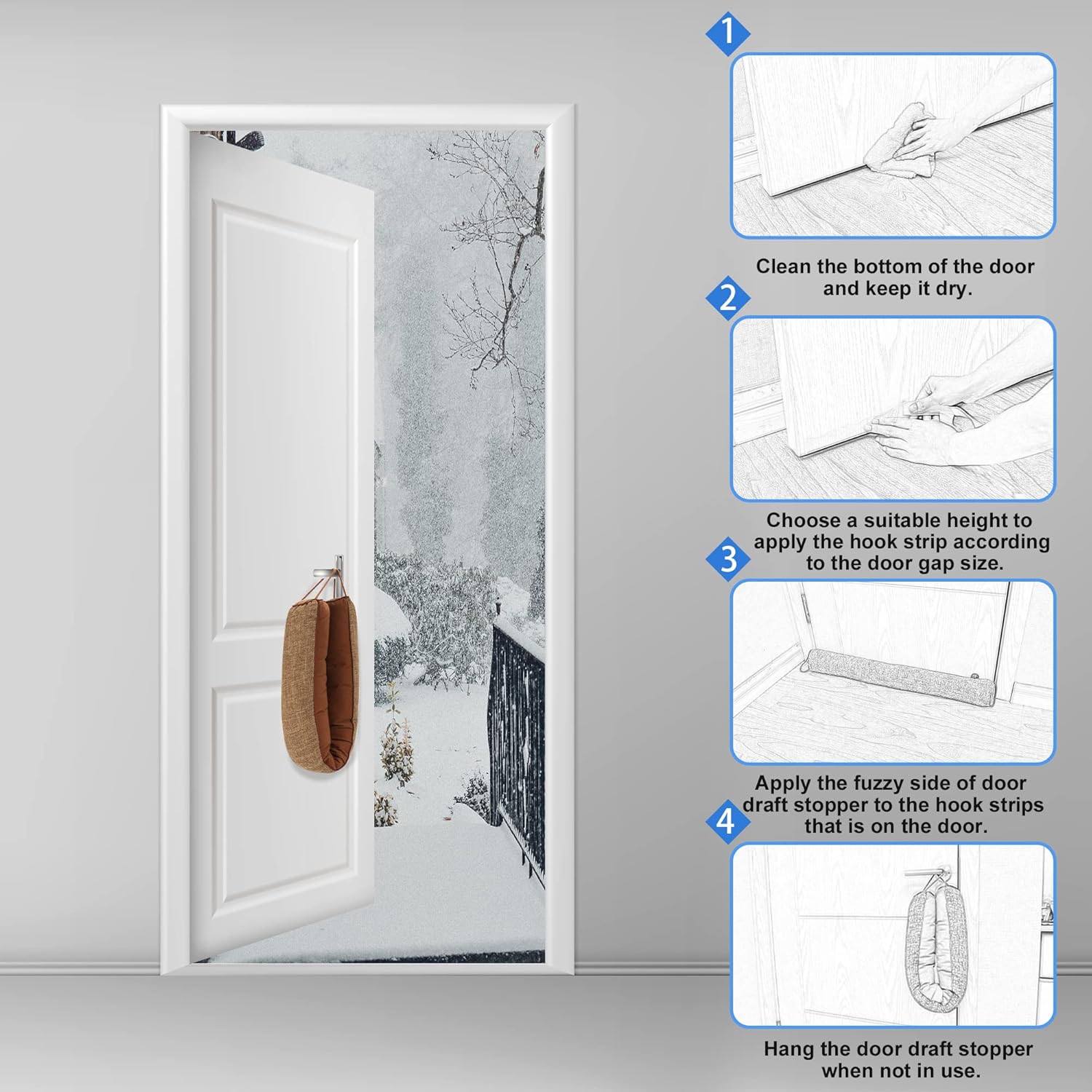NABOWAN 38" Weighted Under Door Draft Stopper -Triangular Door Draft Blocker with Hook Loops for