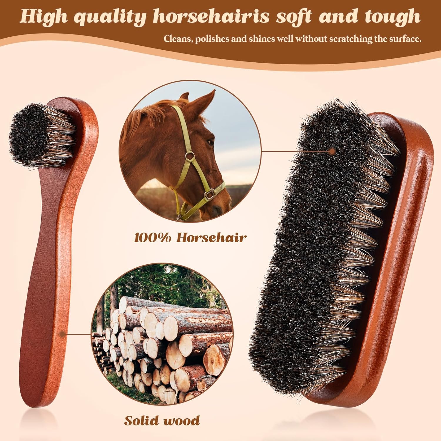 2 Pcs Horsehair Shine Shoes Brush Kit Polish Dauber Applicators Cleaning Leather Shoes Boots Care