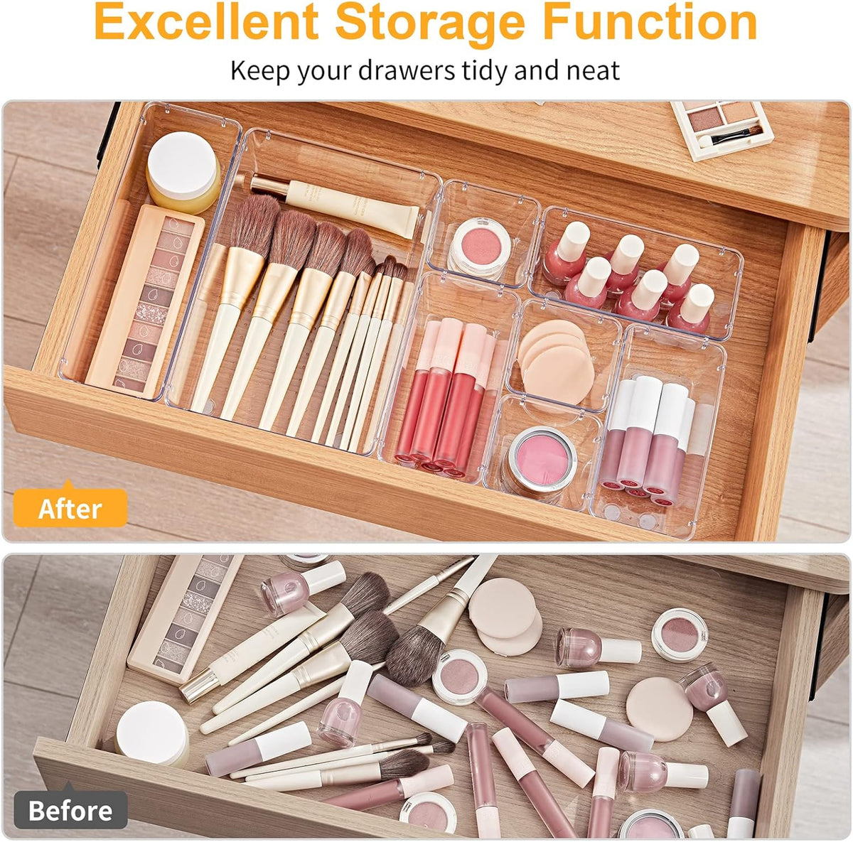 SMARTAKE 28 Piece Drawer Organizers with Non-Slip Silicone Pads, 4-Size Desk Drawer Organizer Trays
