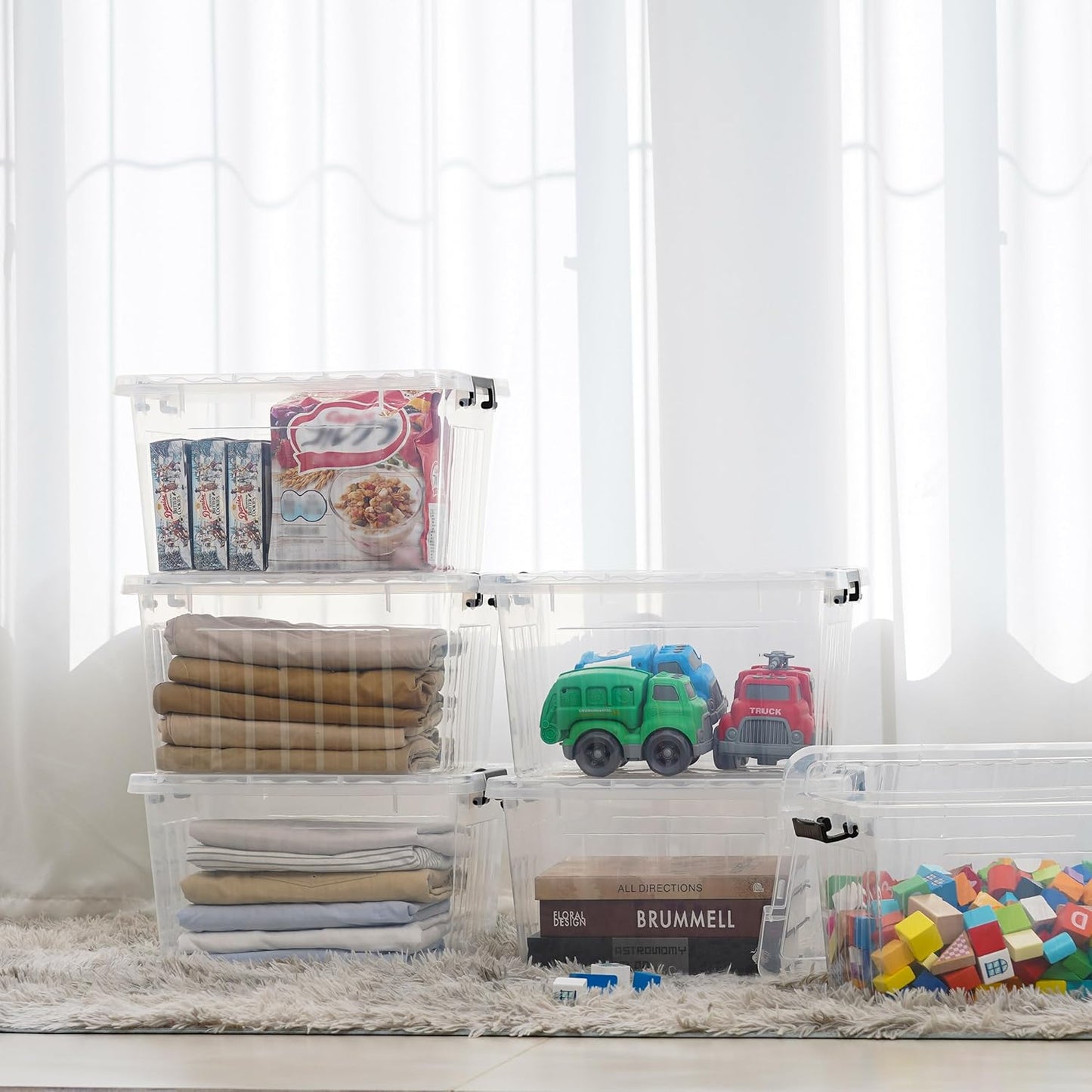 Citylife 22 QT Clear Plastic Storage Bins with Lids Stackable and Nestable Storage Boxes with Lids