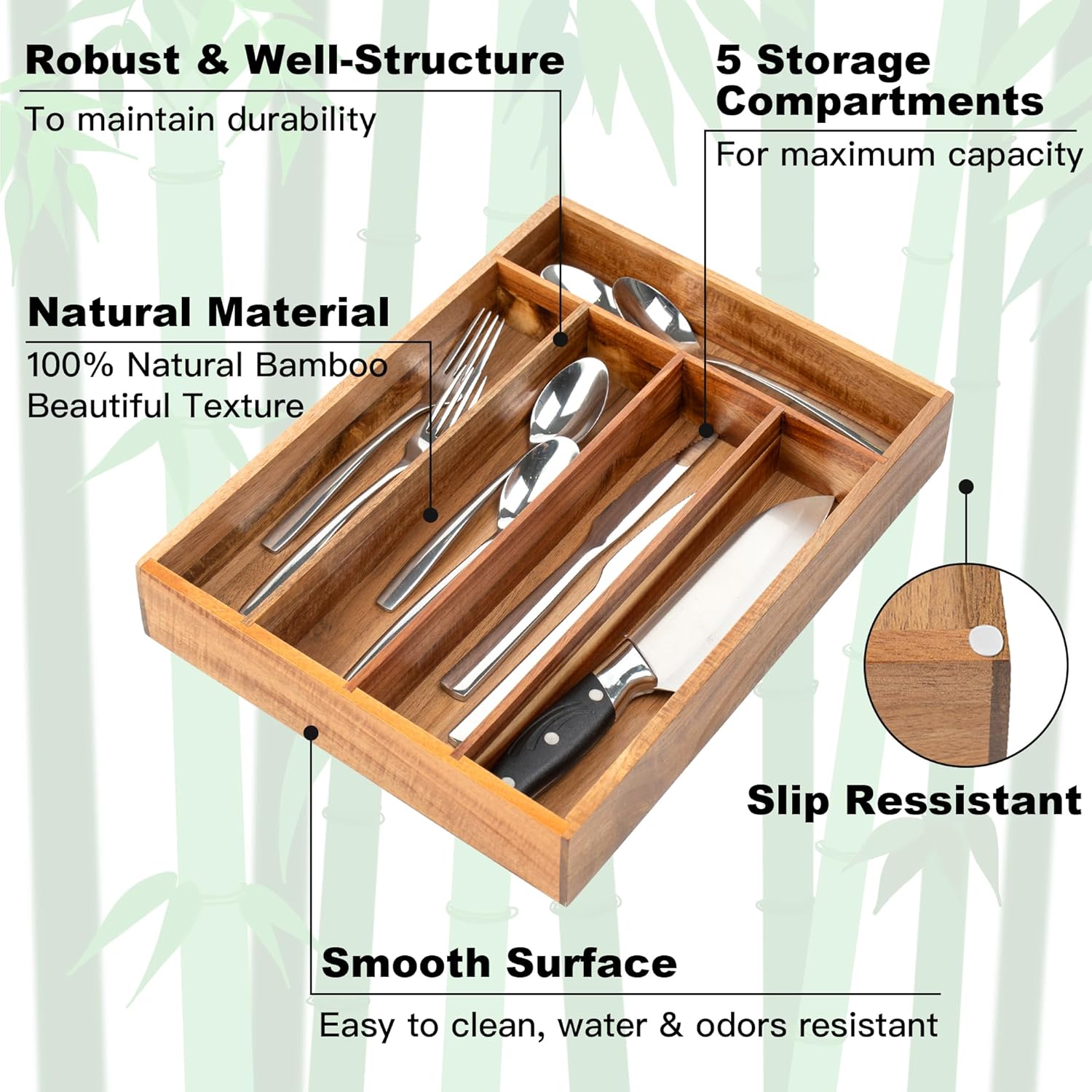Silverware Organizer Acacia Kitchen Drawer Organizer Utensil Organizer Silverware Holder Cutlery