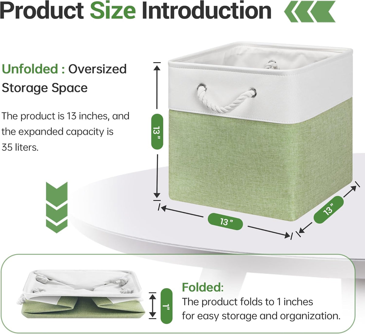 13x13 Inch Cube Storage Bins with Reinforced Bottom Cardboard, 6 Pack Large Collapsible Fabric