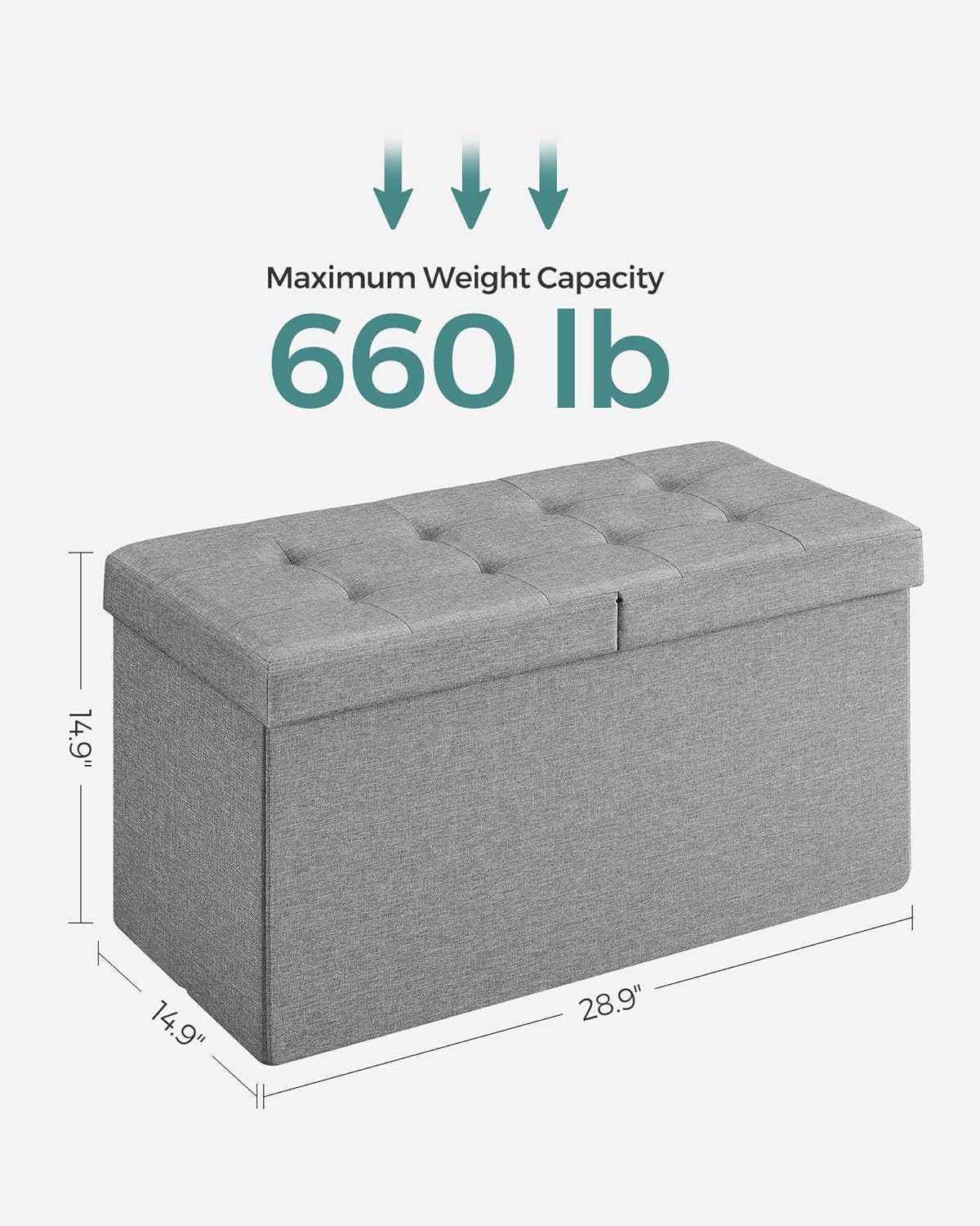 SONGMICS Mazie Collection - 30 Inches Storage Ottoman, Foldable Storage Bench with Flipping Lid