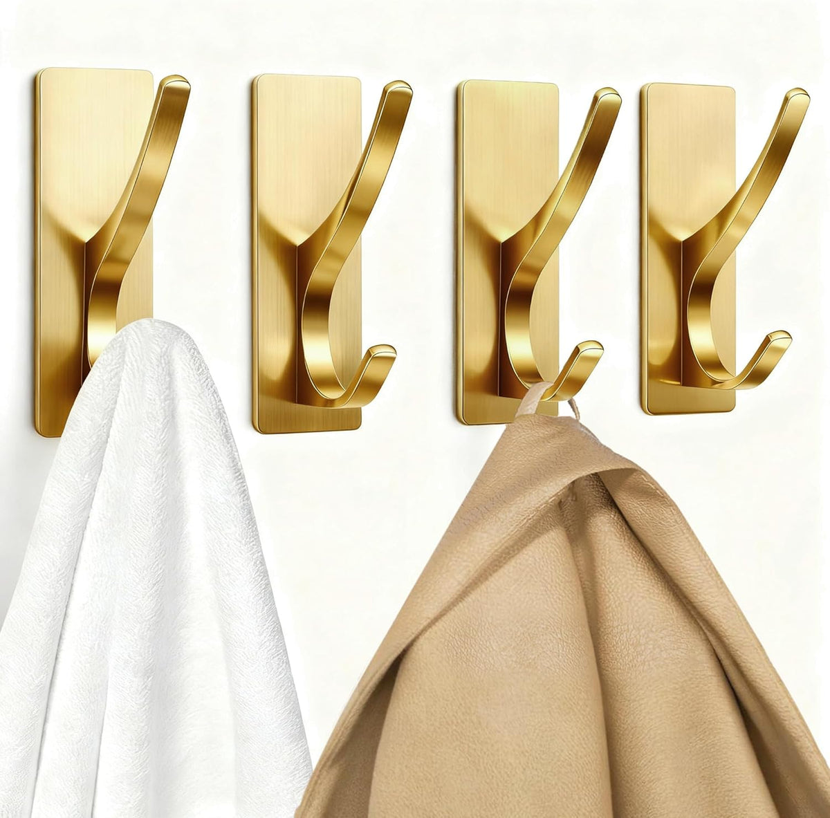 pickpiff Self Adhesive Coat Hooks for Hanging, Heavy Duty Stainless Double Wall Hook for Towel